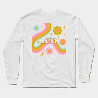 Leo 70s rainbow with flowers Long Sleeve T-Shirt